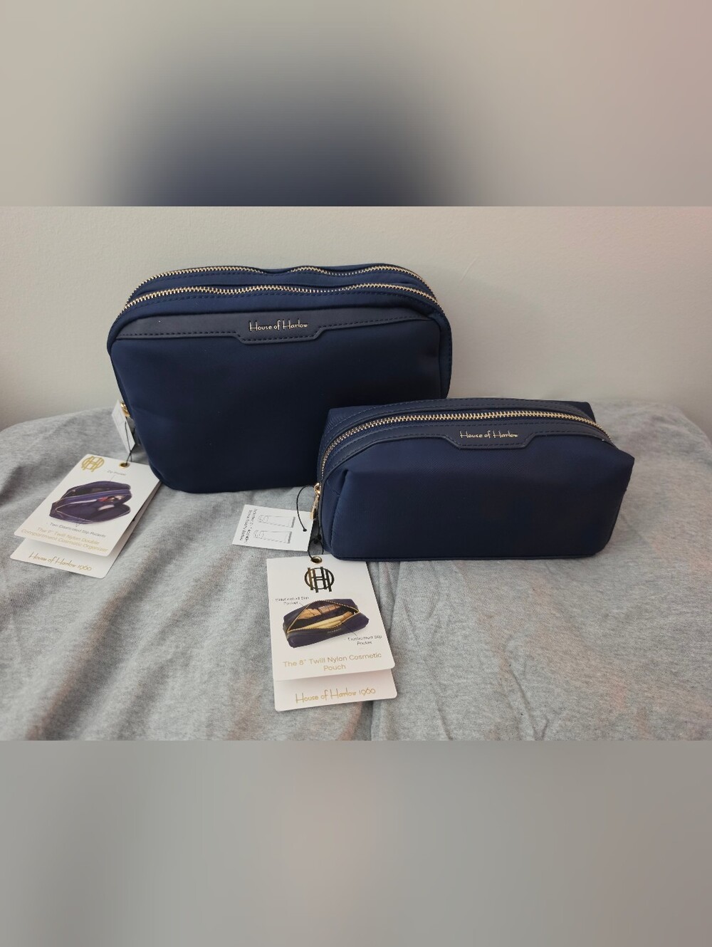 NWT Set Of Two House Of Harlow Comestic Bags, Navy